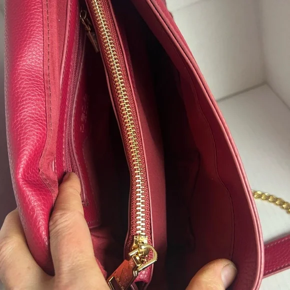 Bebe Red Studded Logo Chain Shoulder Bag Gold Hardware Flap Crossbody Purse - Picture 9 of 12